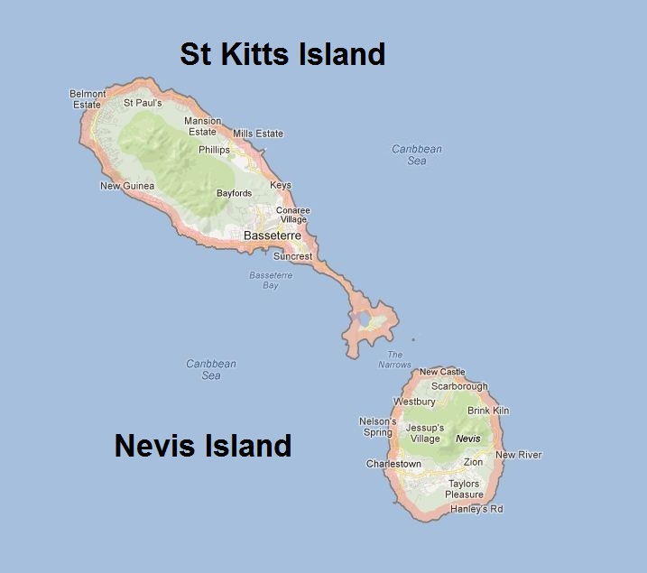 Map of St Kitts and Nevis